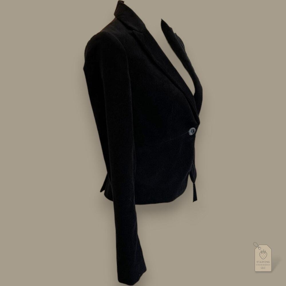 Black Cotton Velvet Blazer Women's Size 0 | Fitted Button Front - Picture 3 of 10